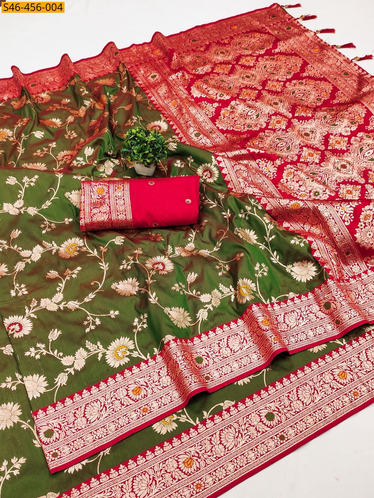 Green Fancy Soft Banarasi silk saree