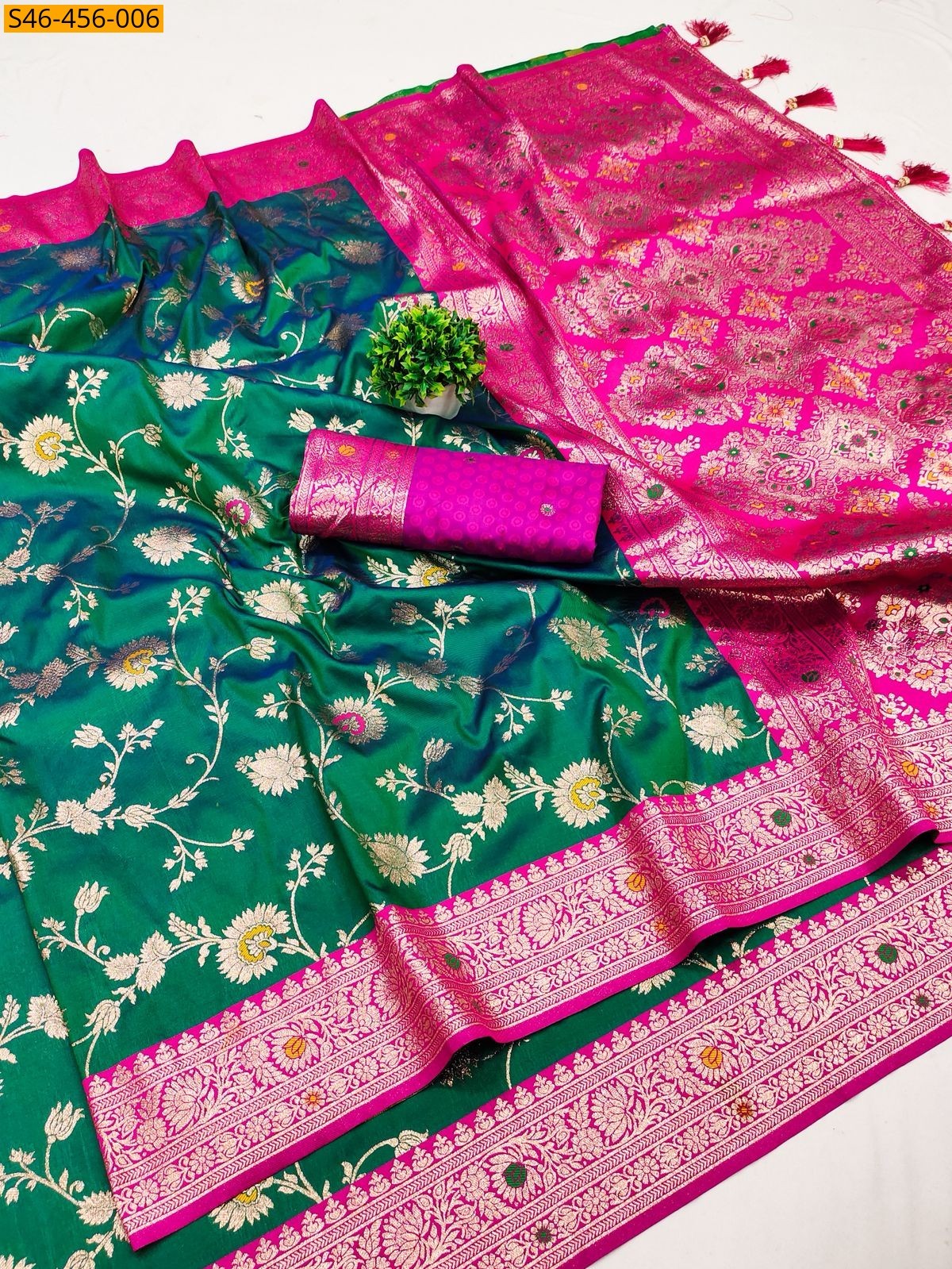 Green Fancy Soft Banarasi silk saree