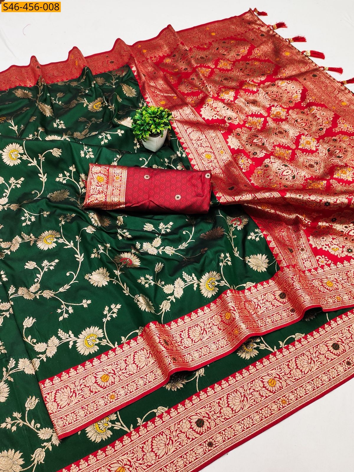 Green Fancy Soft Banarasi silk saree