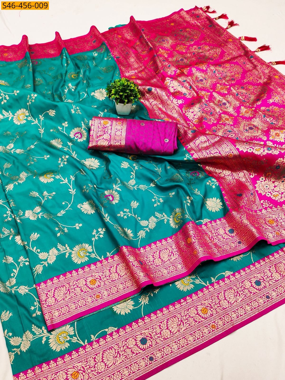 Rama Blue Fancy Soft Banarasi silk saree