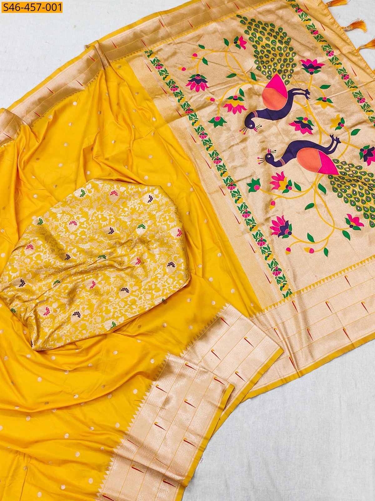 Yellow Fancy Soft Paithani silk saree