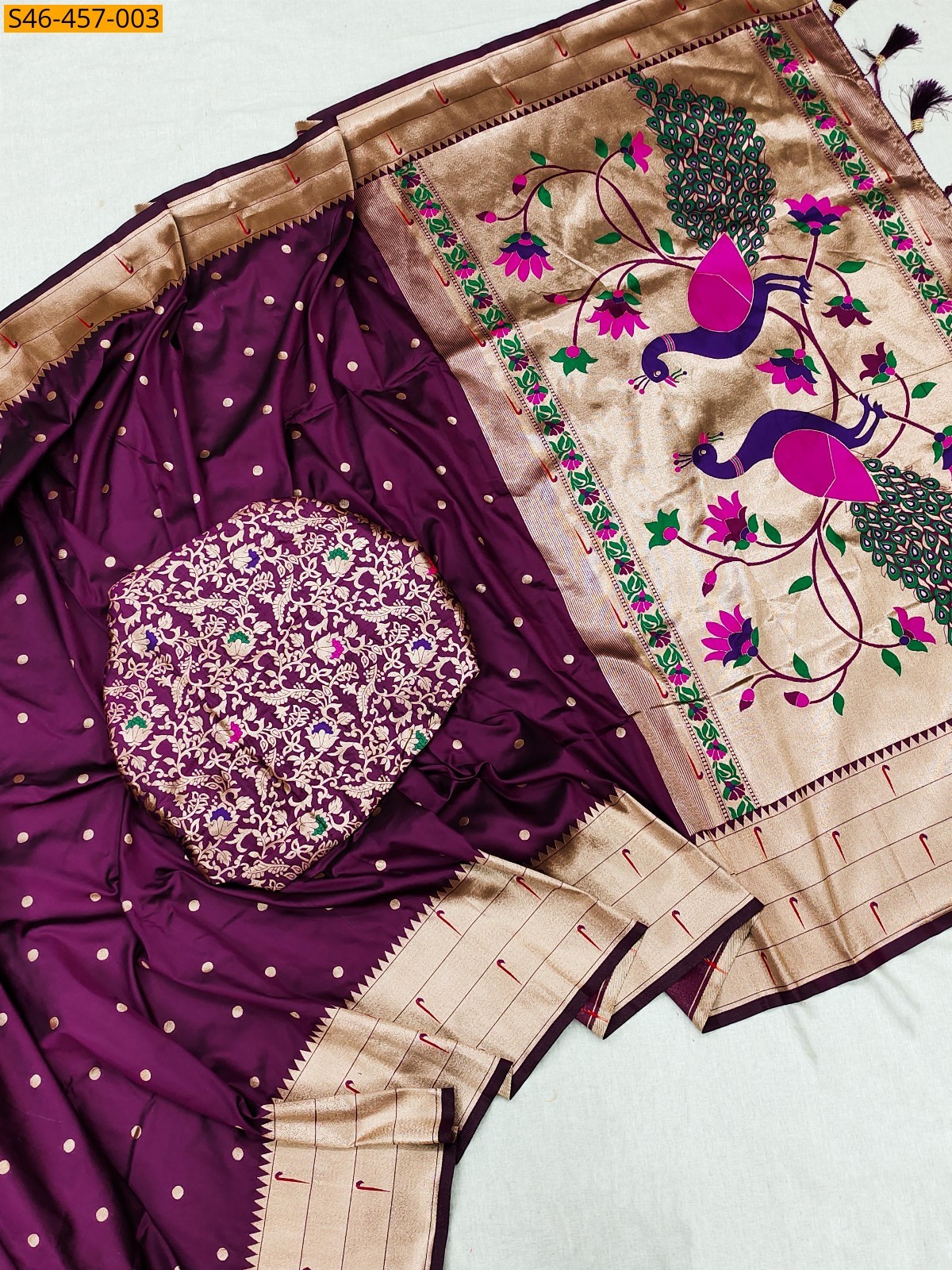 Wine Fancy Soft Paithani silk saree