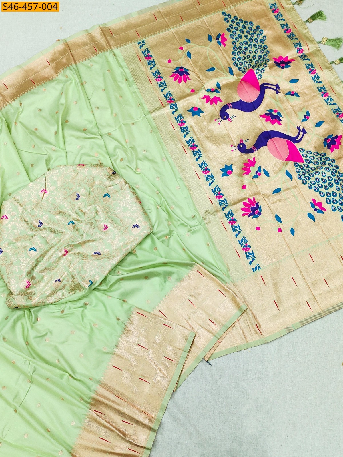 Pista Green Fancy Soft Paithani silk saree