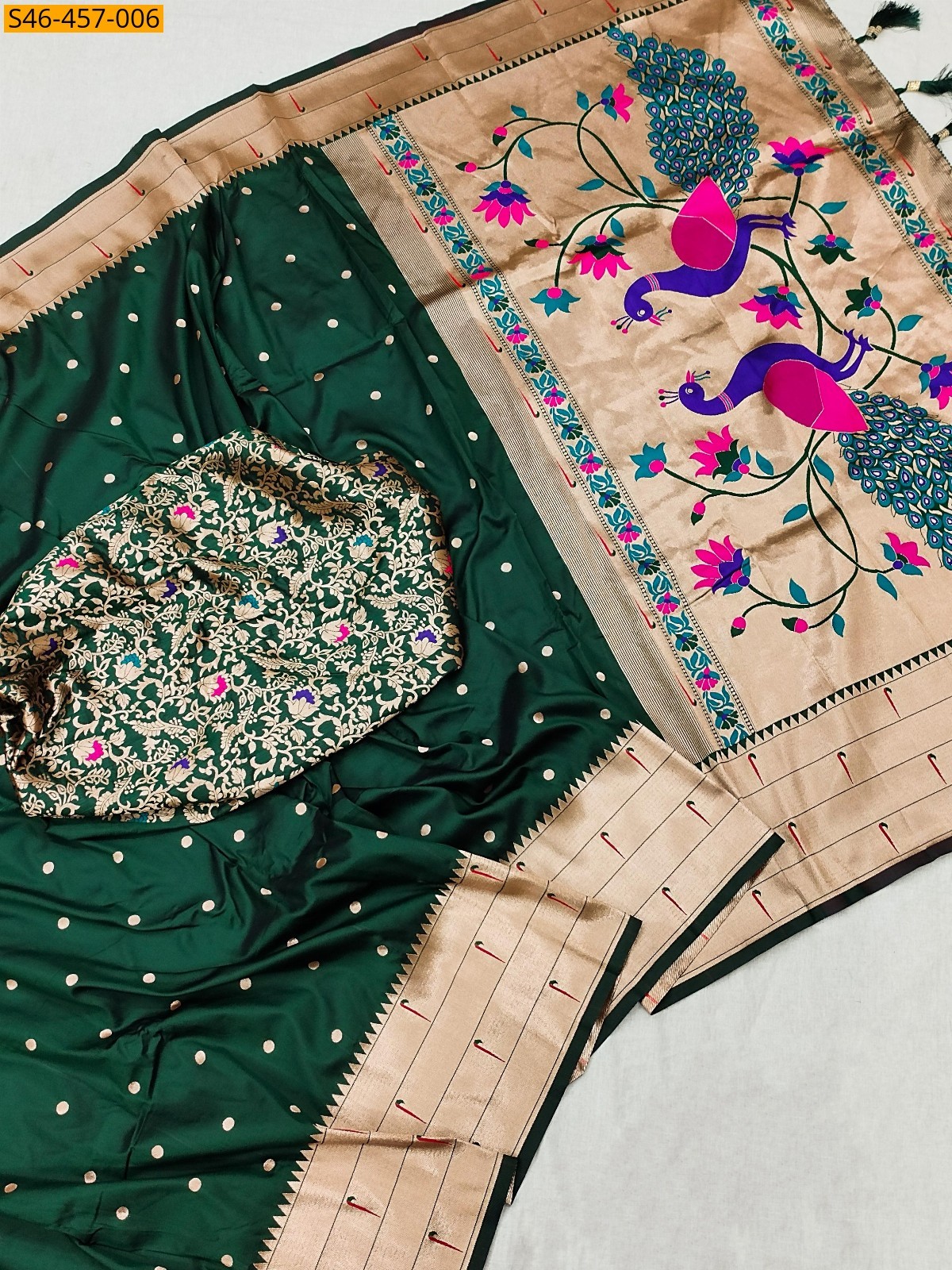 Green Fancy Soft Paithani silk saree