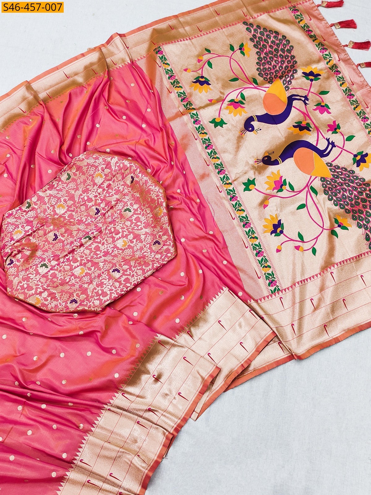 Peach Fancy Soft Paithani silk saree