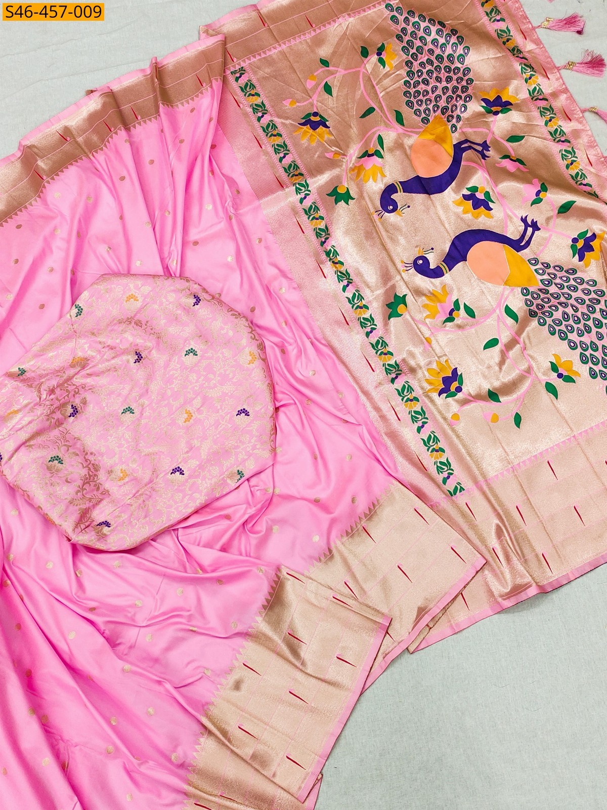 Baby Pink Fancy Soft Paithani silk saree
