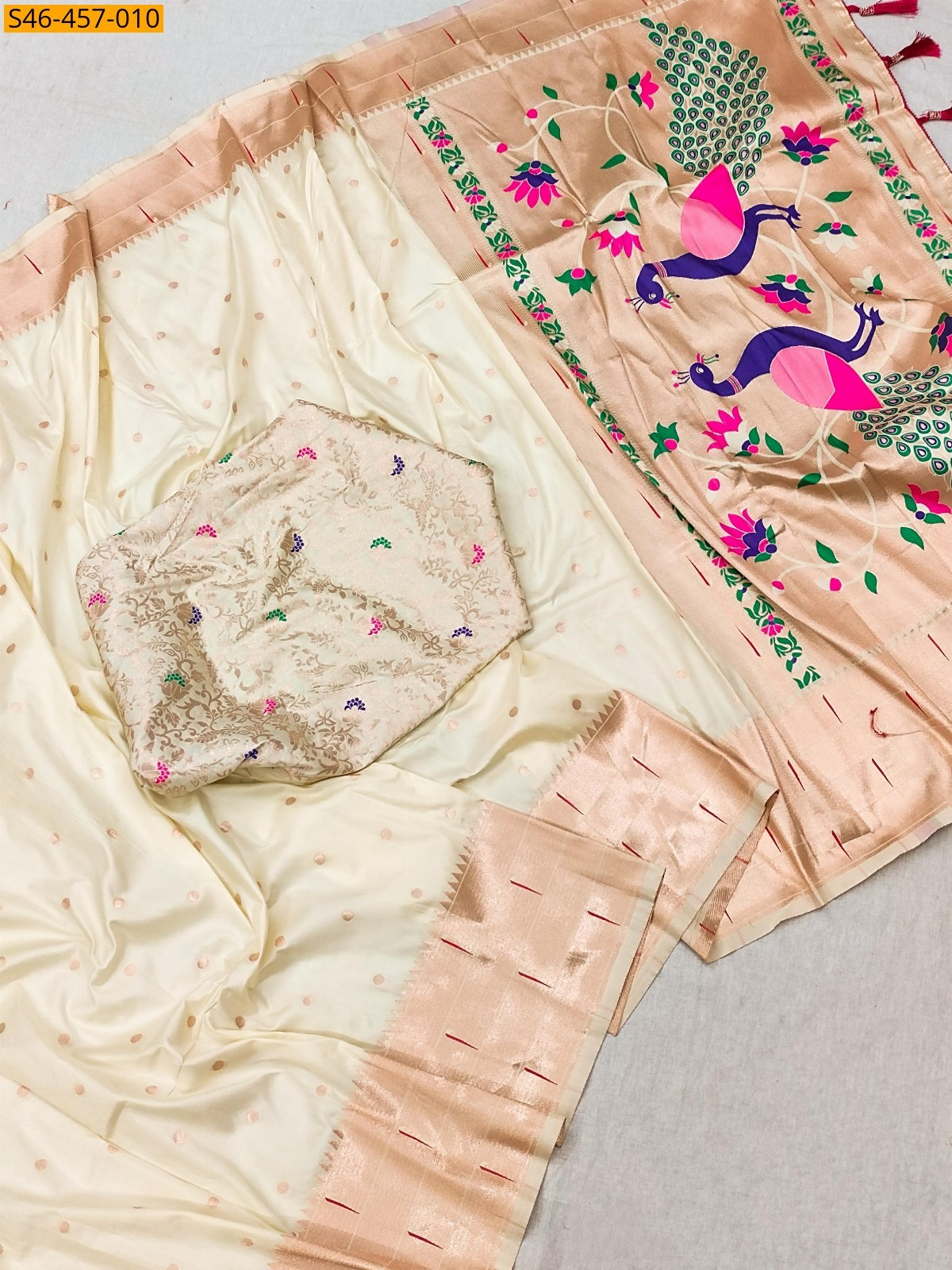 Half White Fancy Soft Paithani silk saree