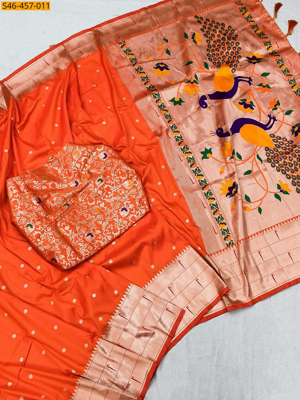 Orange Fancy Soft Paithani silk saree