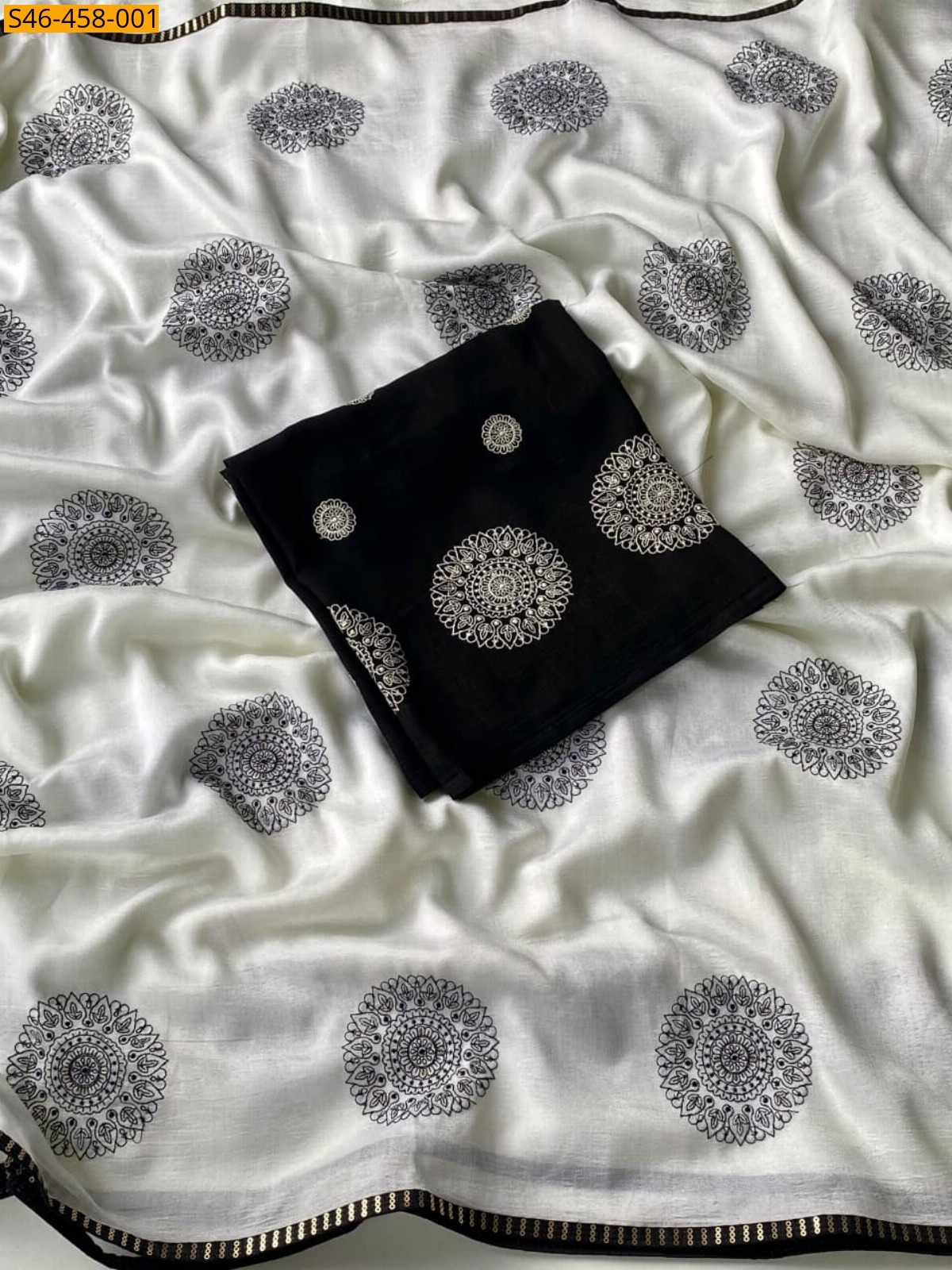 White Fancy Crush Embroidery sarees