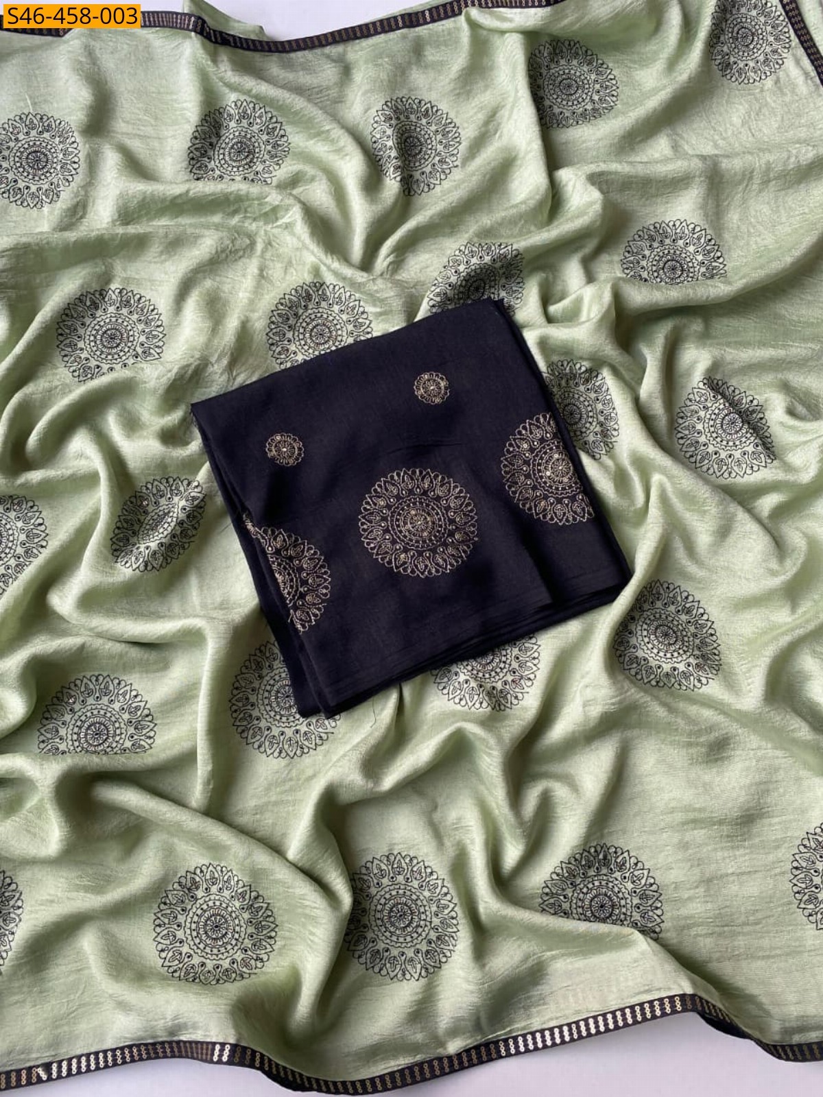 Green Fancy Crush Embroidery sarees
