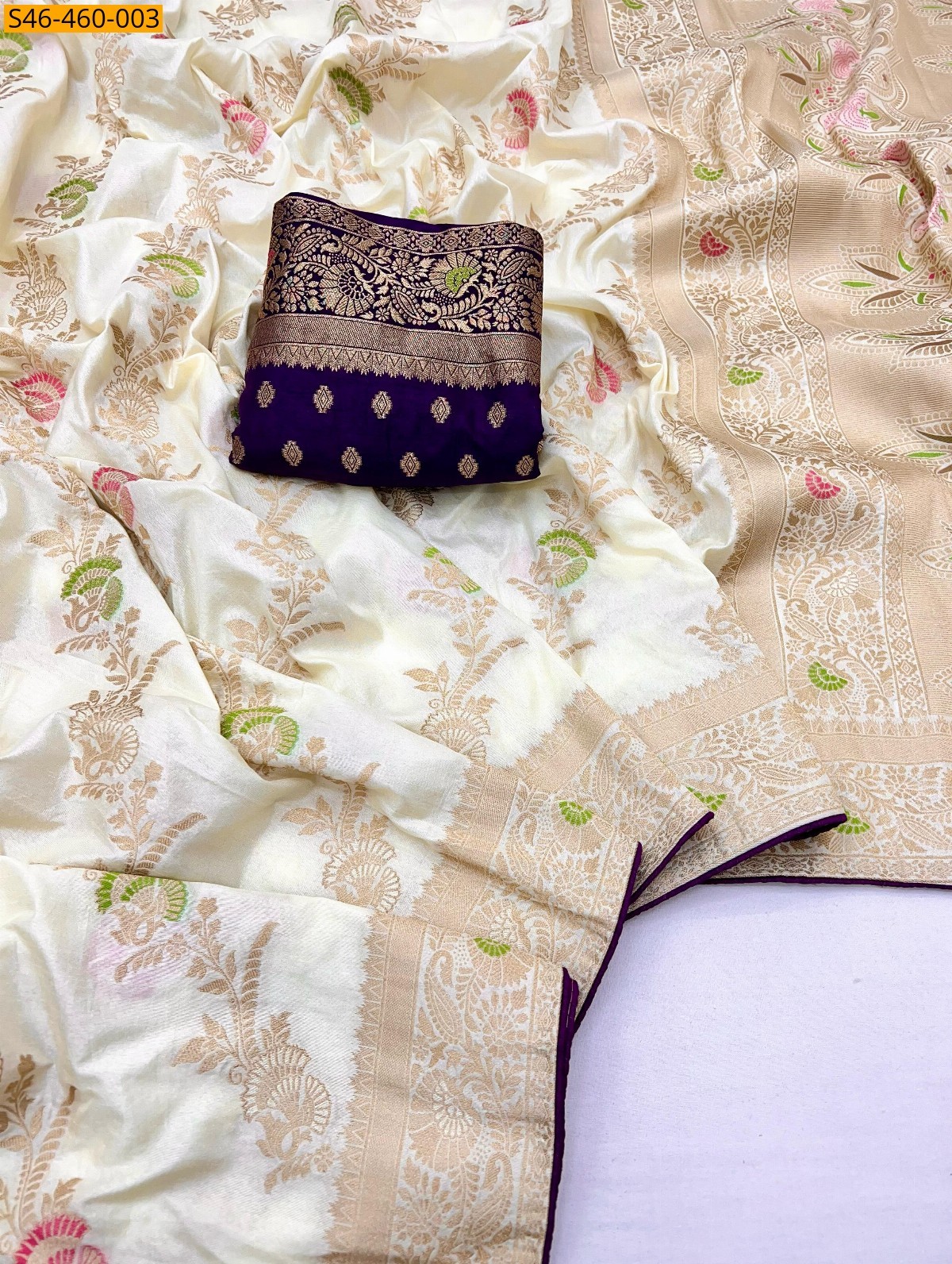 Half White Fancy viscose dola silk saree