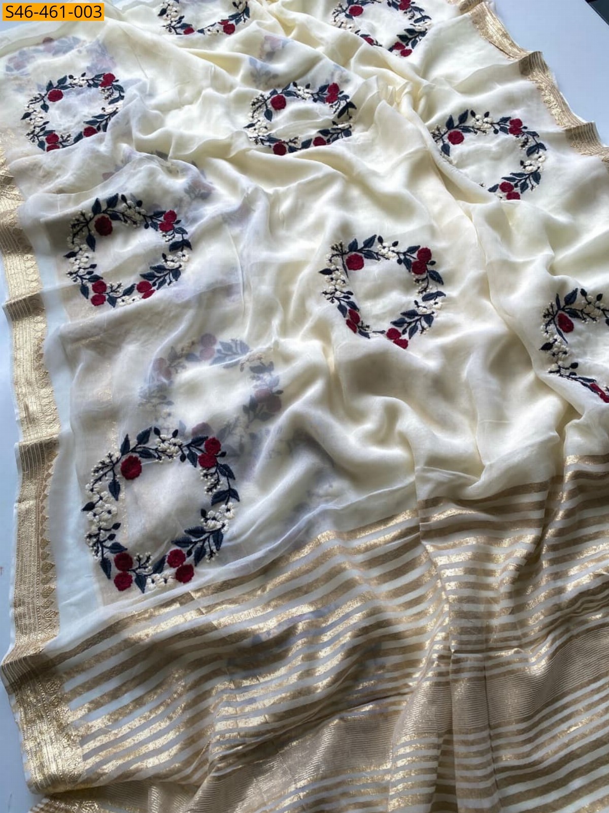 Half  White Fancy  Viscose Georgette Saree