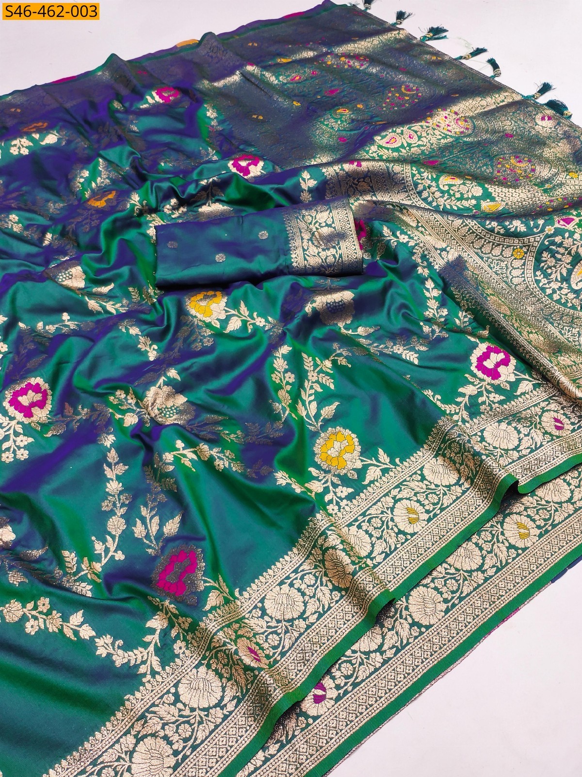 Peacock green Fancy  Banarasi silk saree