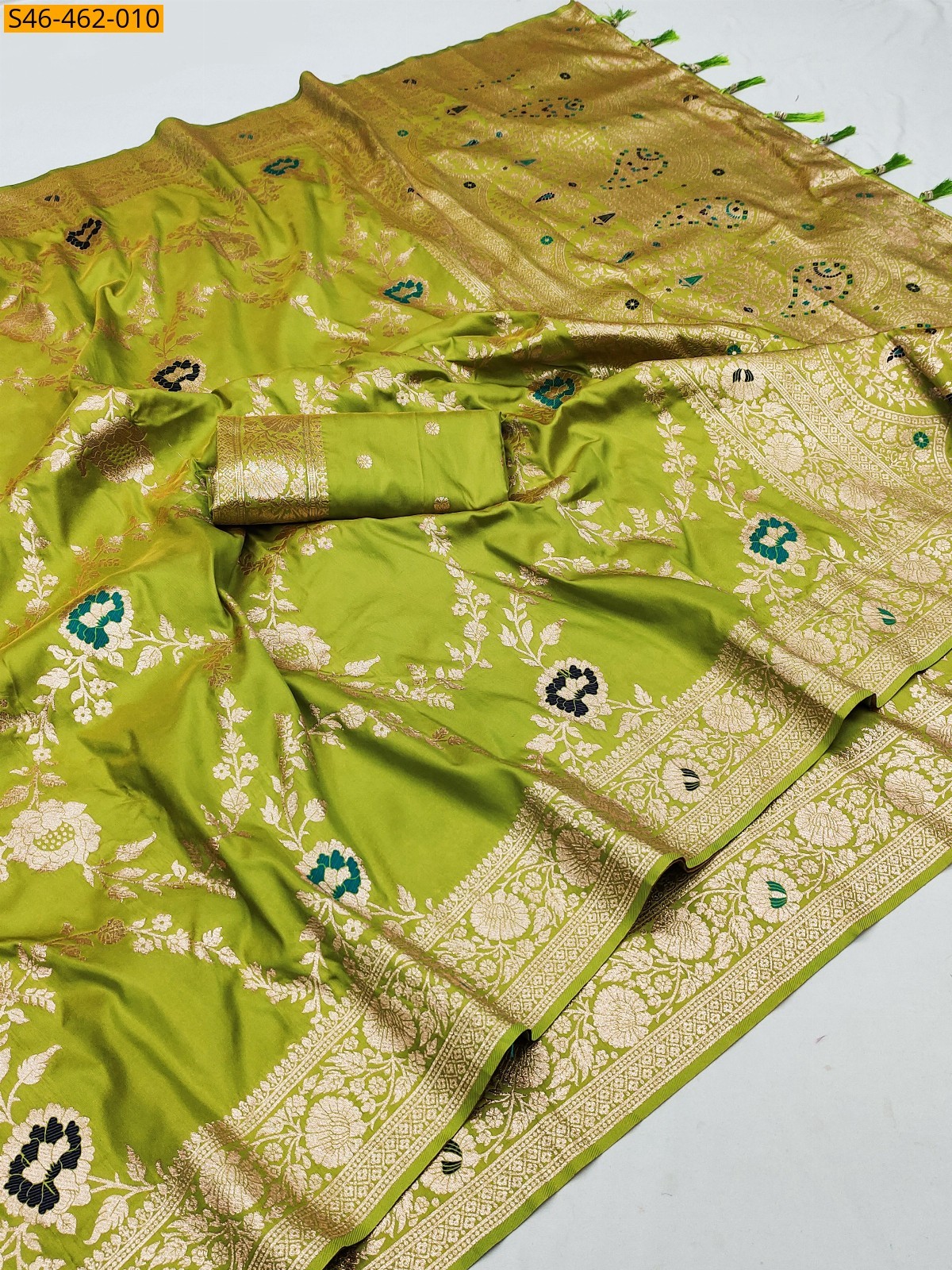 Parrot green Fancy  Banarasi silk saree