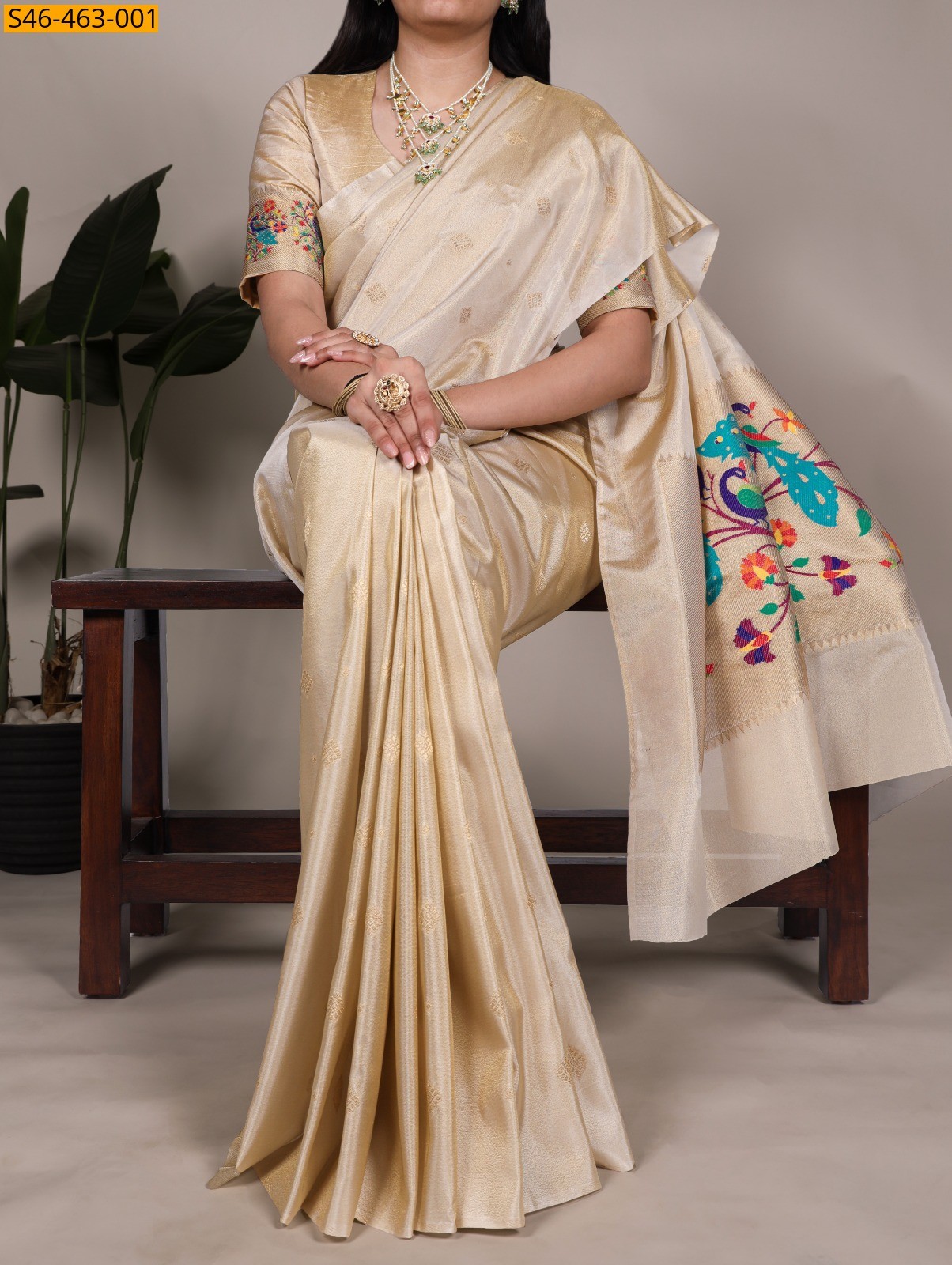 Sandal Fancy Tissue Paithani silk saree
