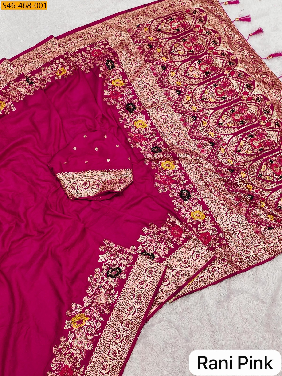 Rani Pink Fancy Soft Dola silk Gala saree
