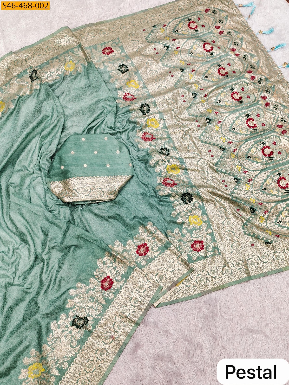 Green Fancy Soft Dola silk Gala saree