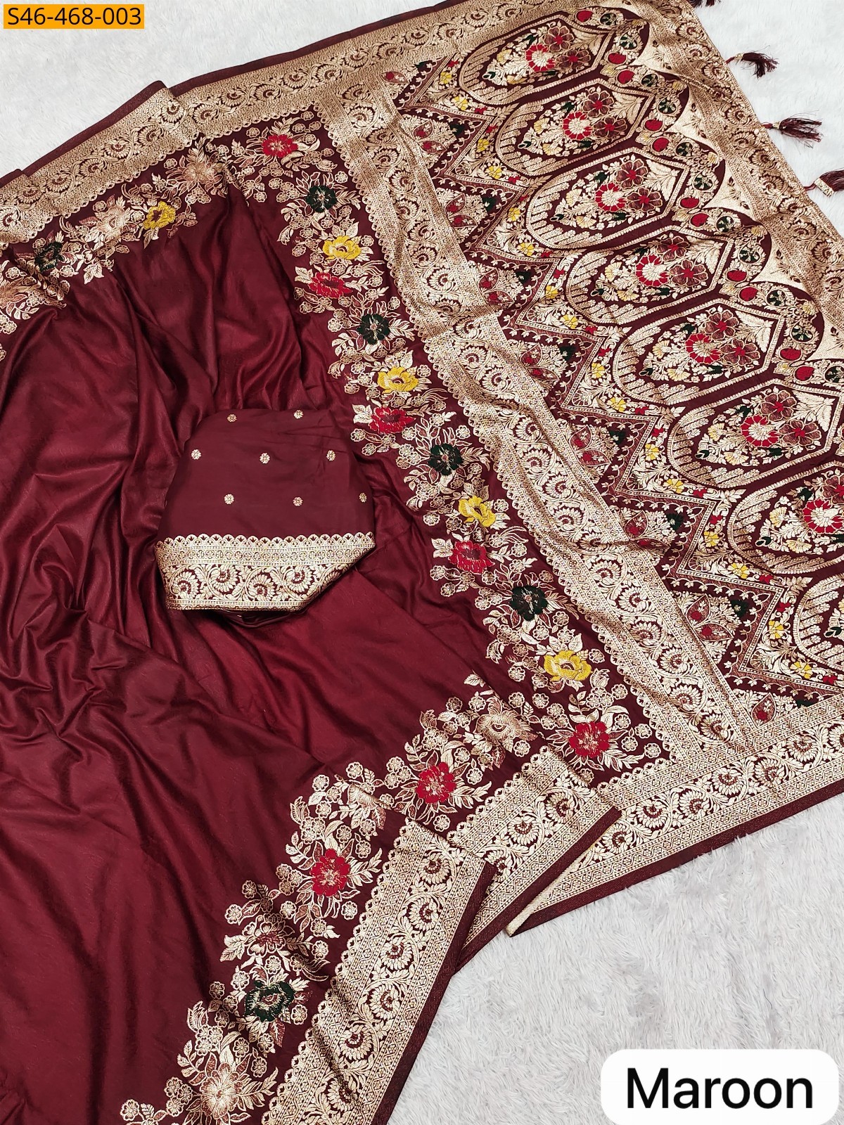 Maroon Fancy Soft Dola silk Gala saree