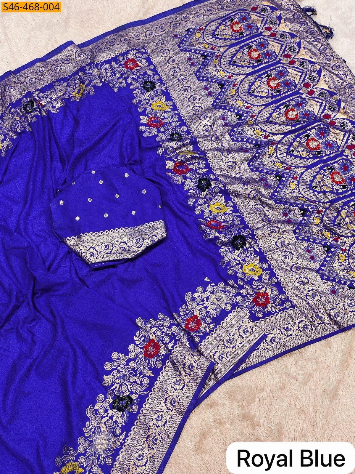 Royal Blue Fancy Soft Dola silk Gala saree