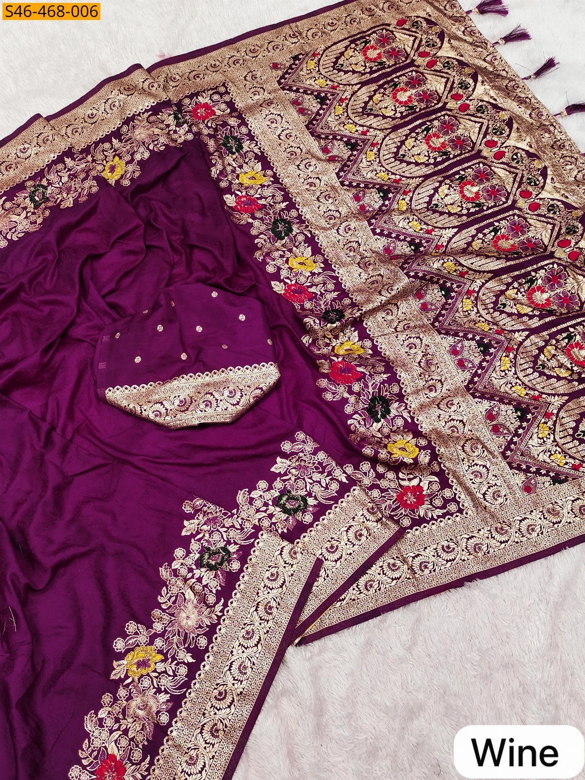 Wine Fancy Soft Dola silk Gala saree