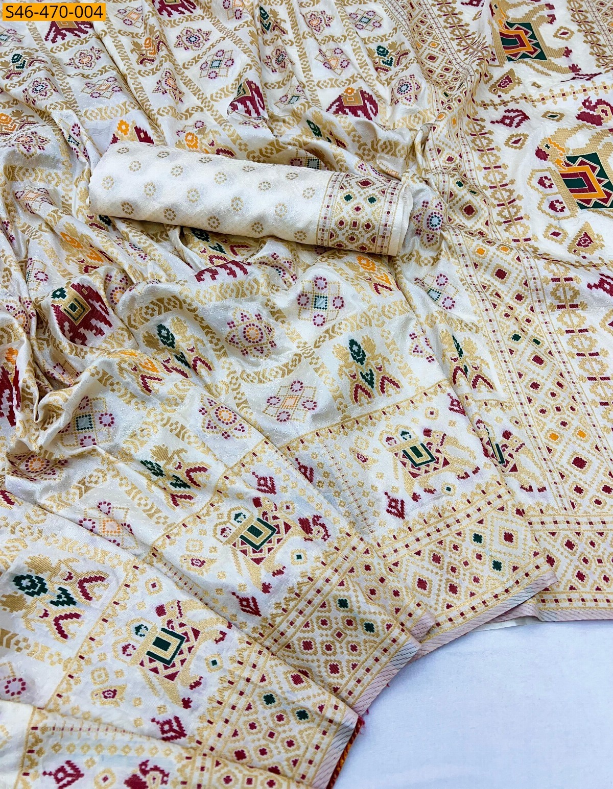 White Fancy Patola Silk Sarees