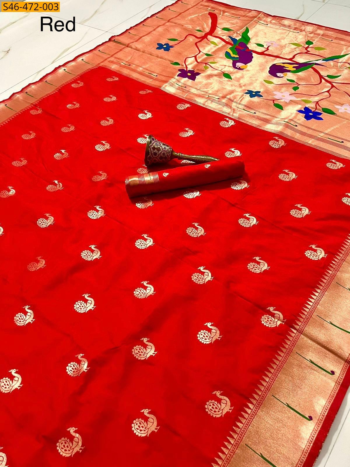 Red Fancy Paithani silk saree