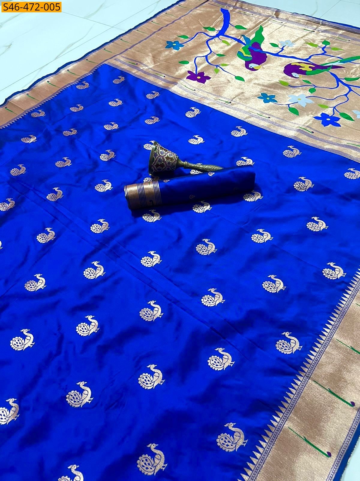 Royal blue Fancy Paithani silk saree