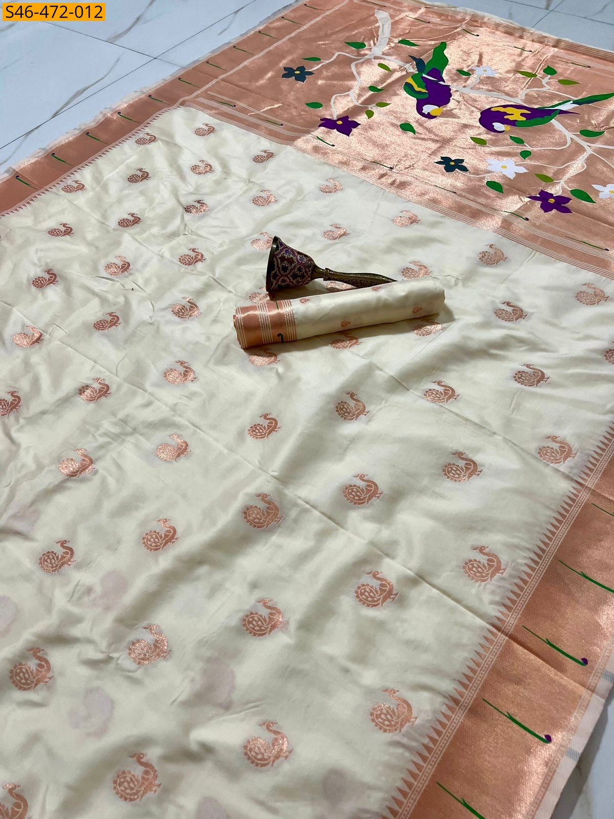 Half white Fancy Paithani silk saree