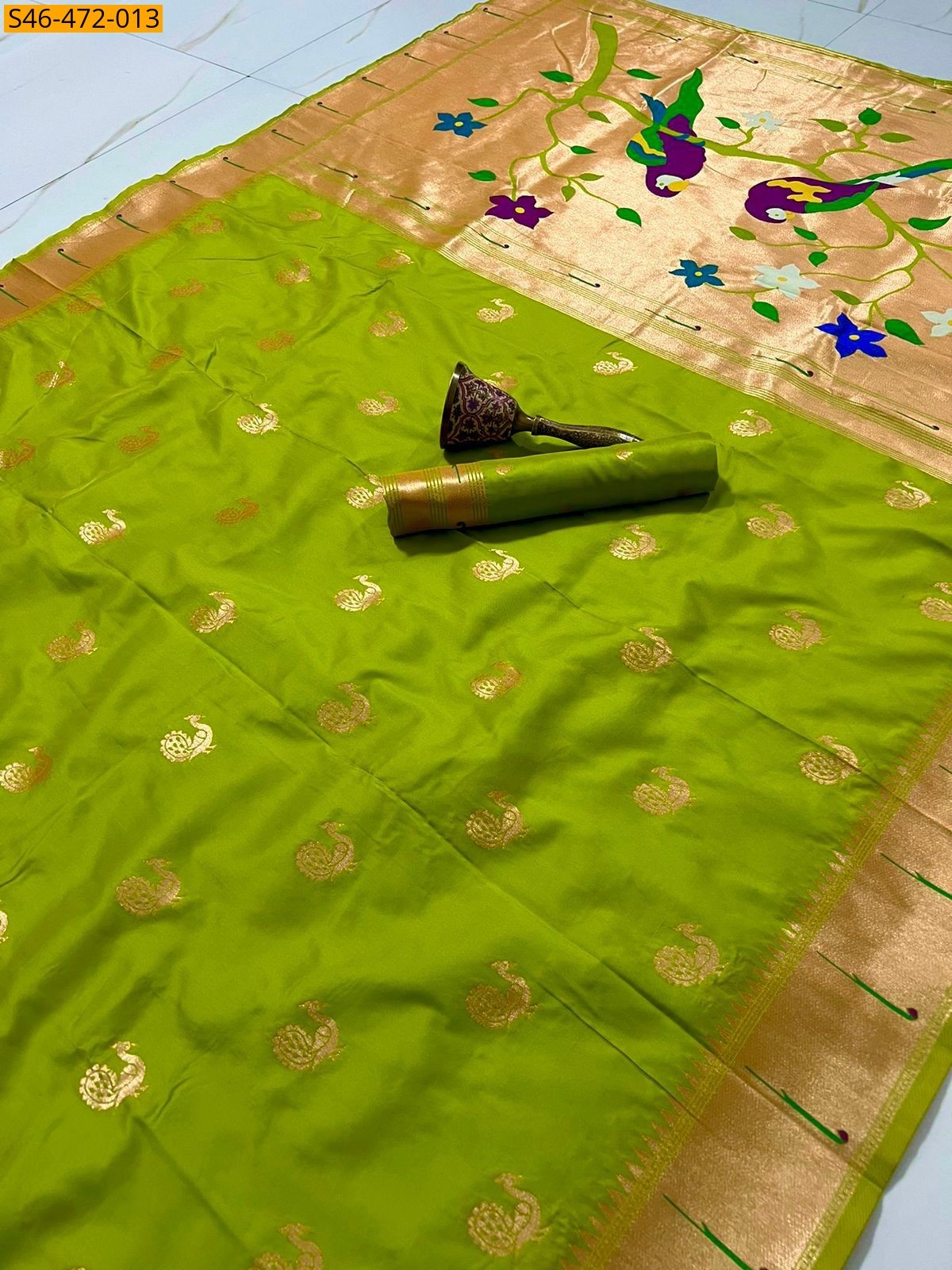 Parrot green Fancy Paithani silk saree