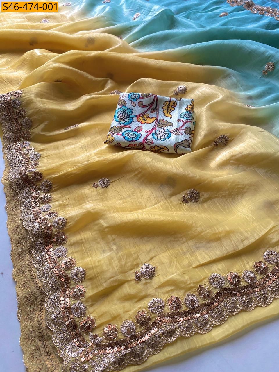 Sky blue Fancy Crush Padding Saree