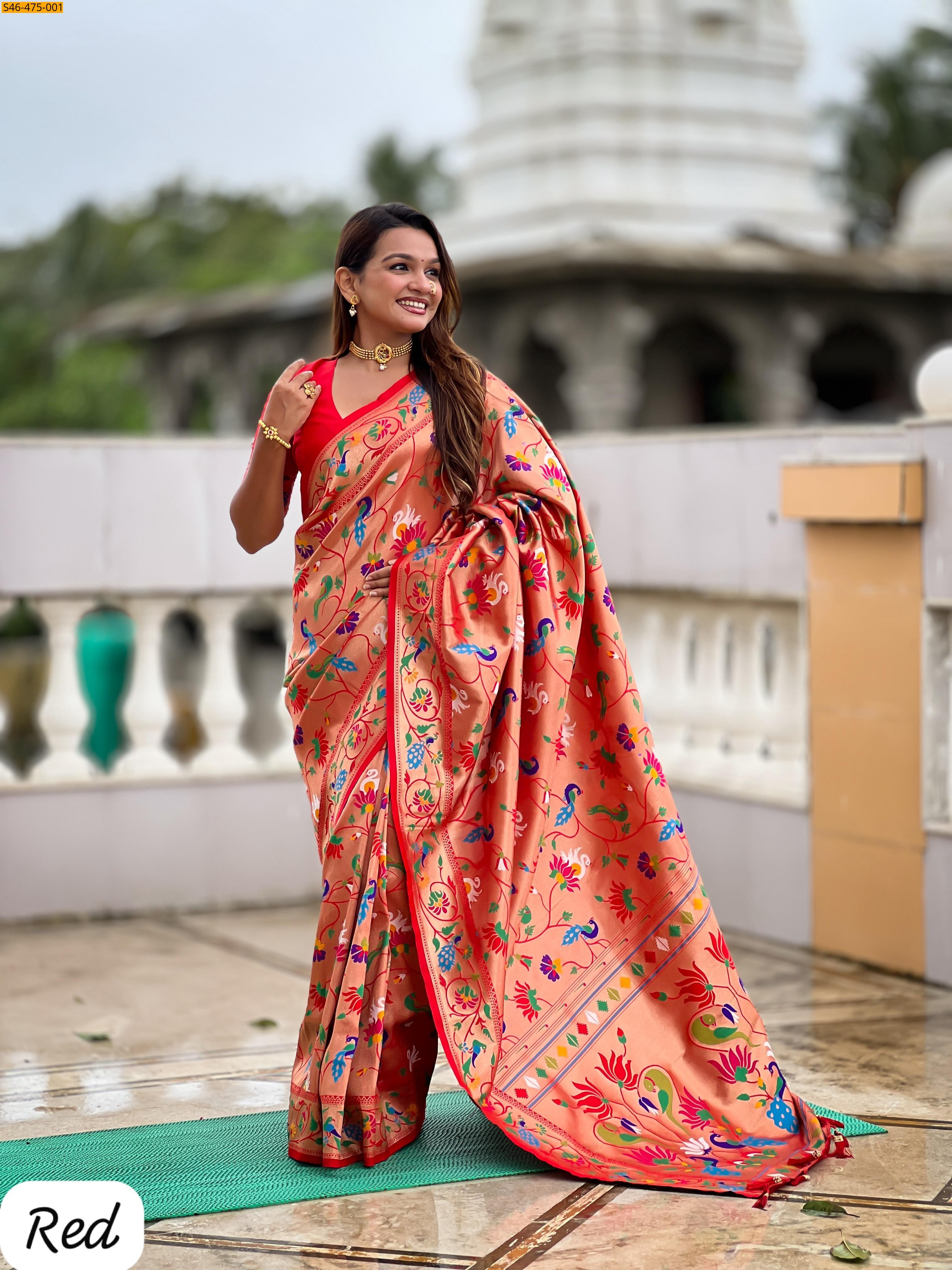 Red Fancy Soft Paithani silk saree