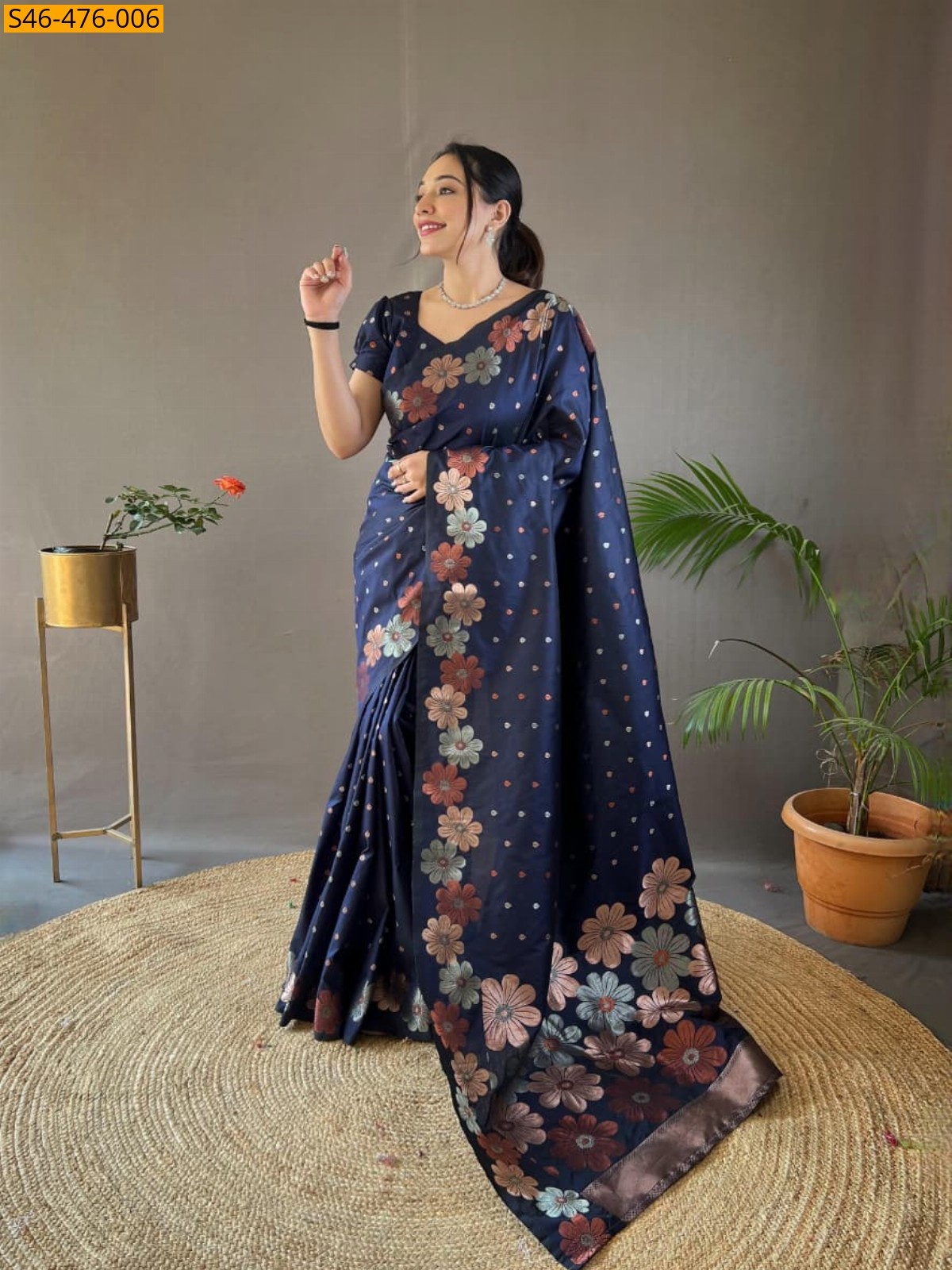 Navy blue Fancy Soft Paithani silk saree