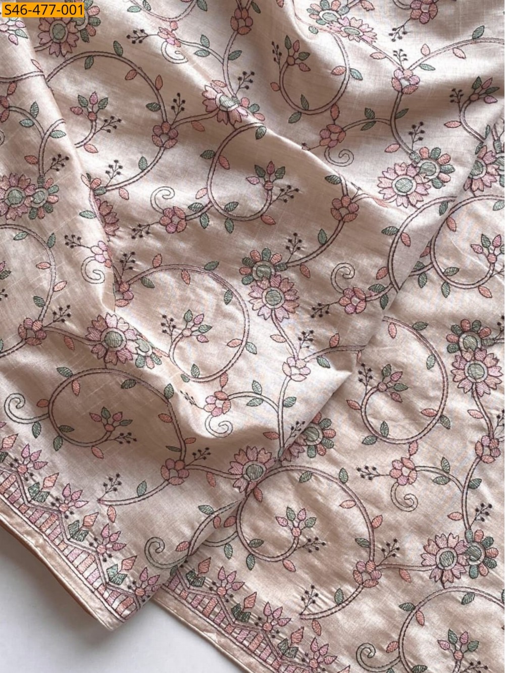 Half white Loom tussar embroidery saree Half white Loom tussar embroidery saree