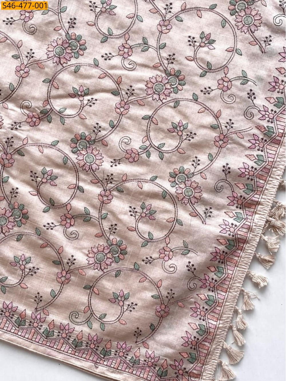 Half white Loom tussar embroidery saree Half white Loom tussar embroidery saree