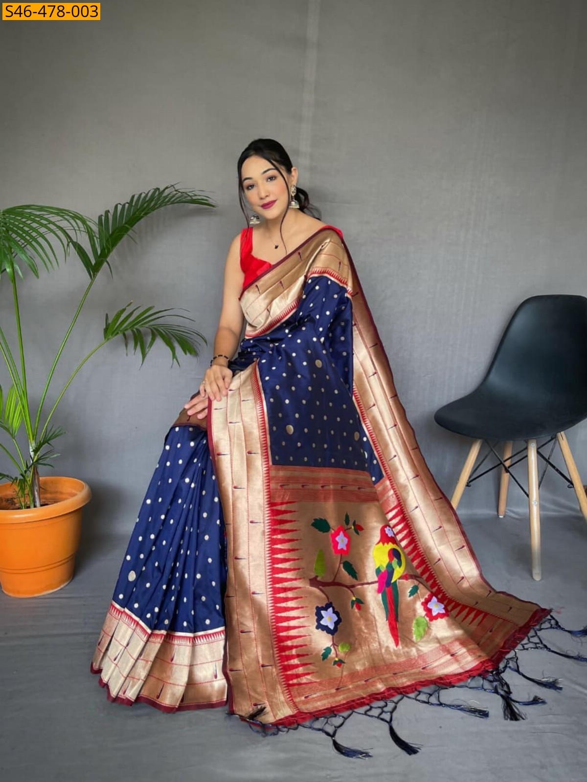 Navy blue Fancy Paithani Silk Saree