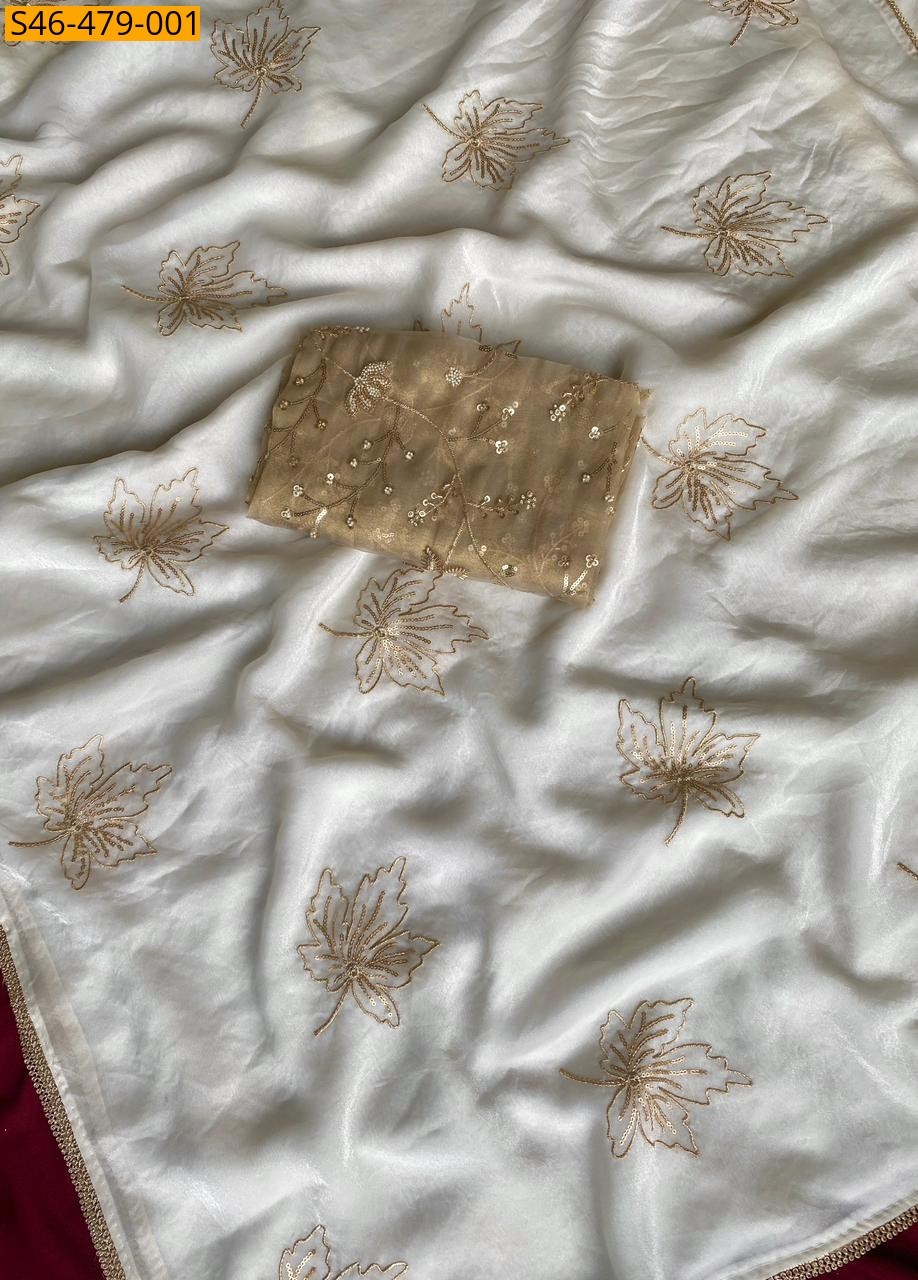 White Fancy Chinnon Saree