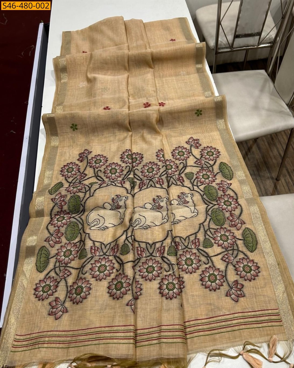 Sandal Fancy Soft Muga Cotton Saree