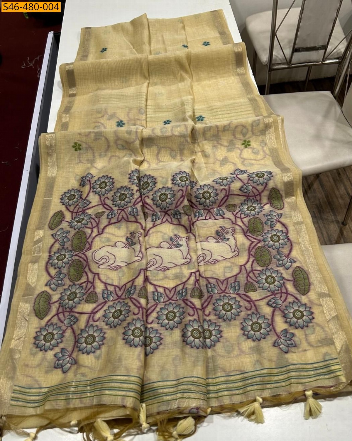 Yellow Fancy Soft Muga Cotton Saree