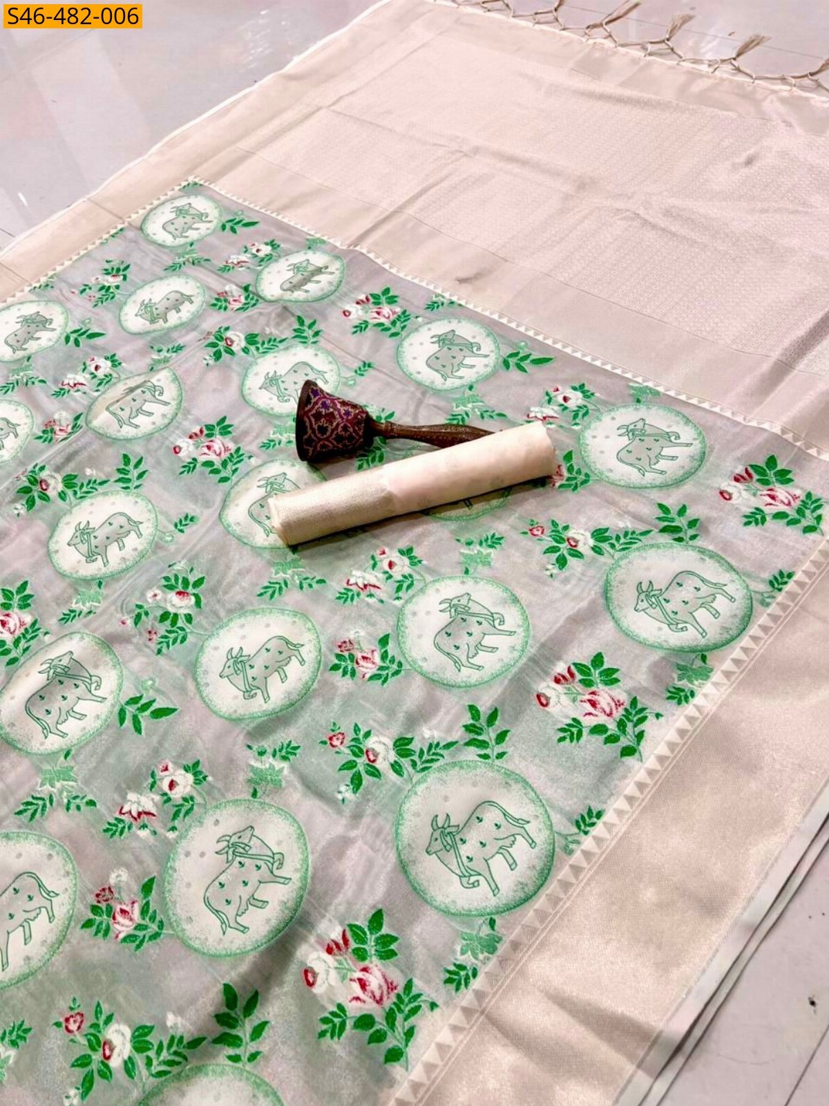 Half white Fancy Kanjivaram silk saree