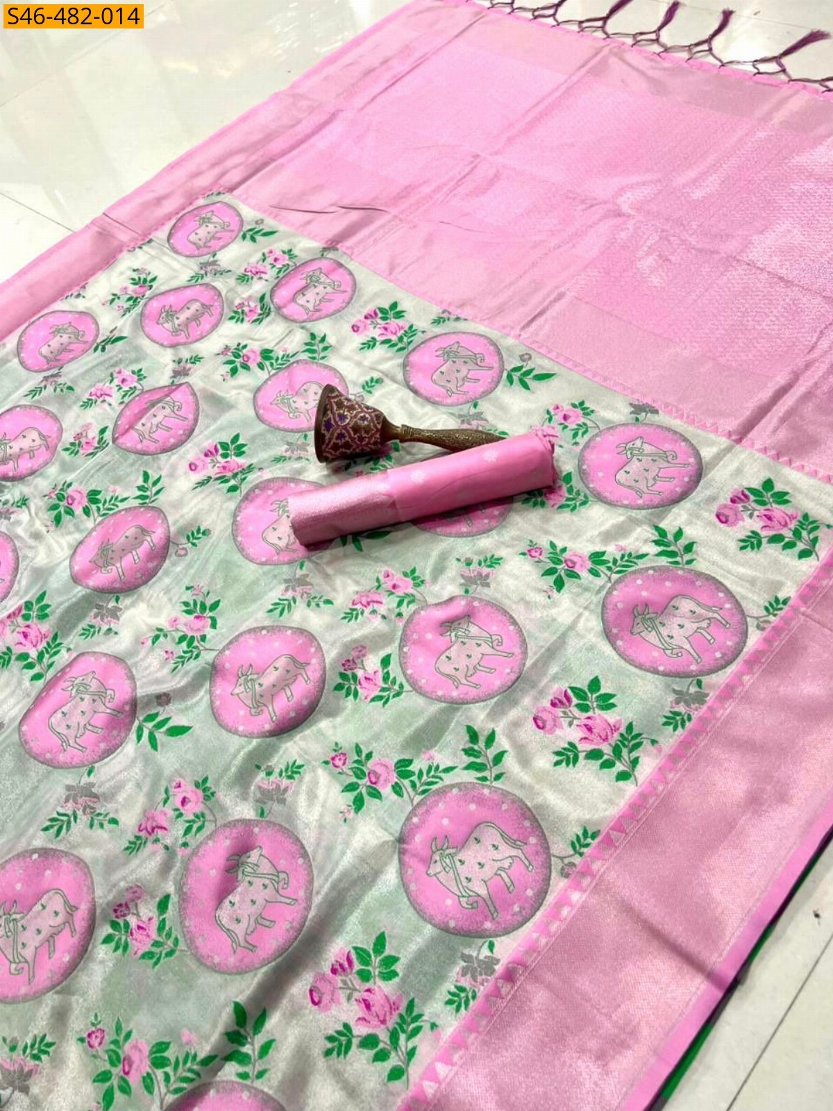 Baby pink Fancy Kanjivaram silk saree