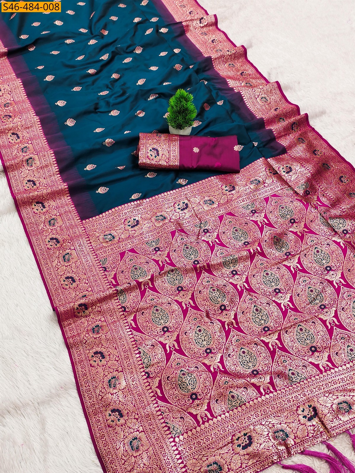 Peacock blue Fancy Banarasi silk saree