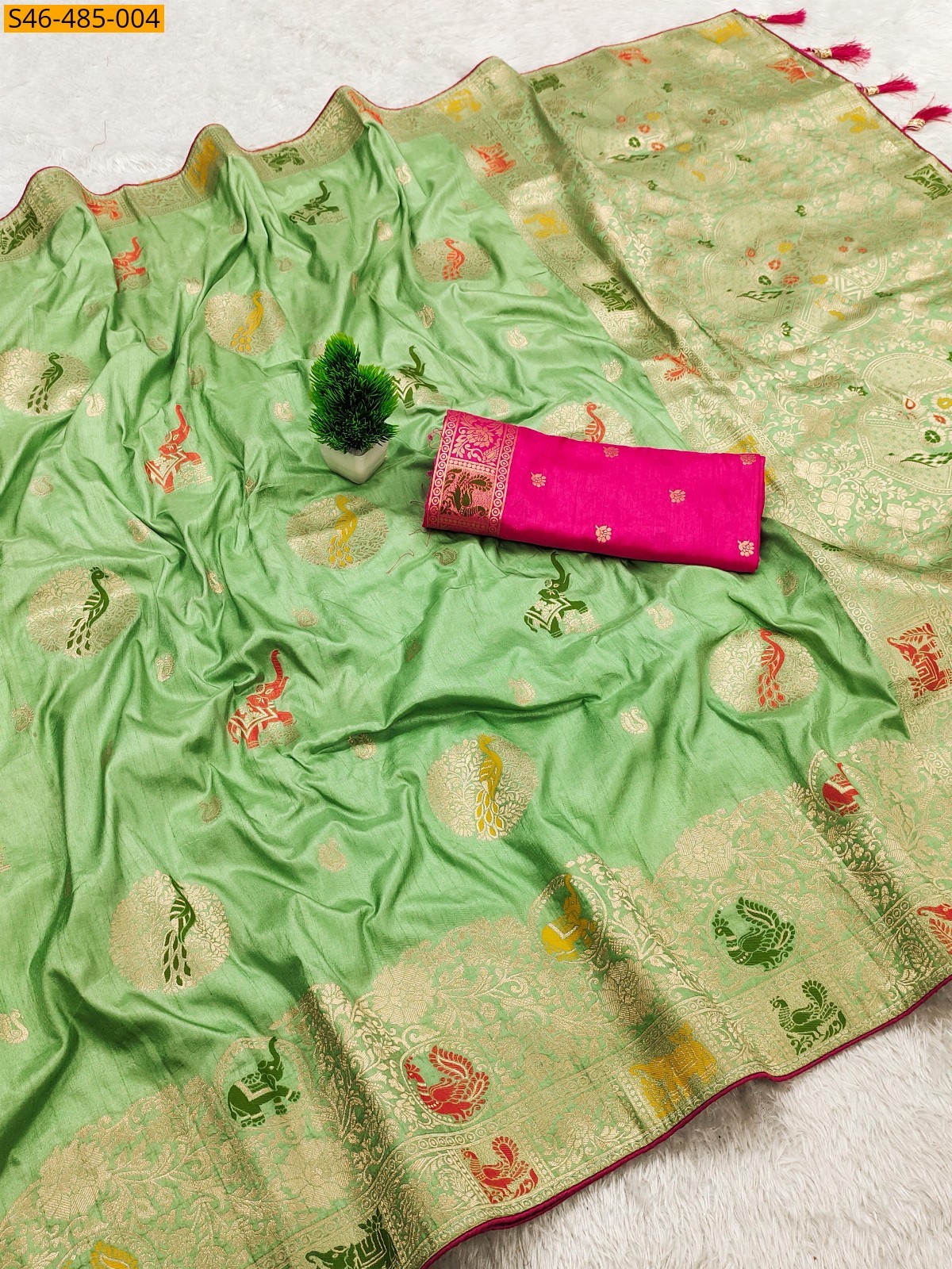 Green Fancy viscose Dola Silk Saree
