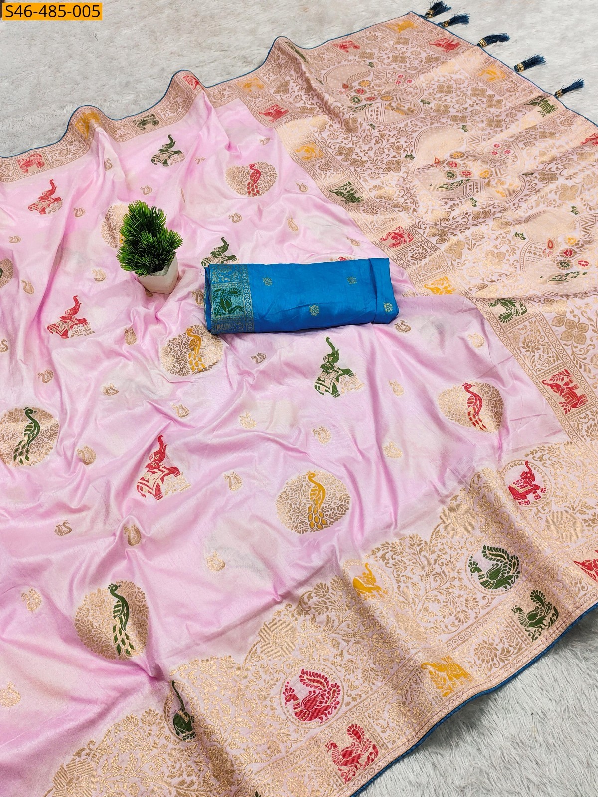 Baby pink Fancy viscose Dola Silk Saree