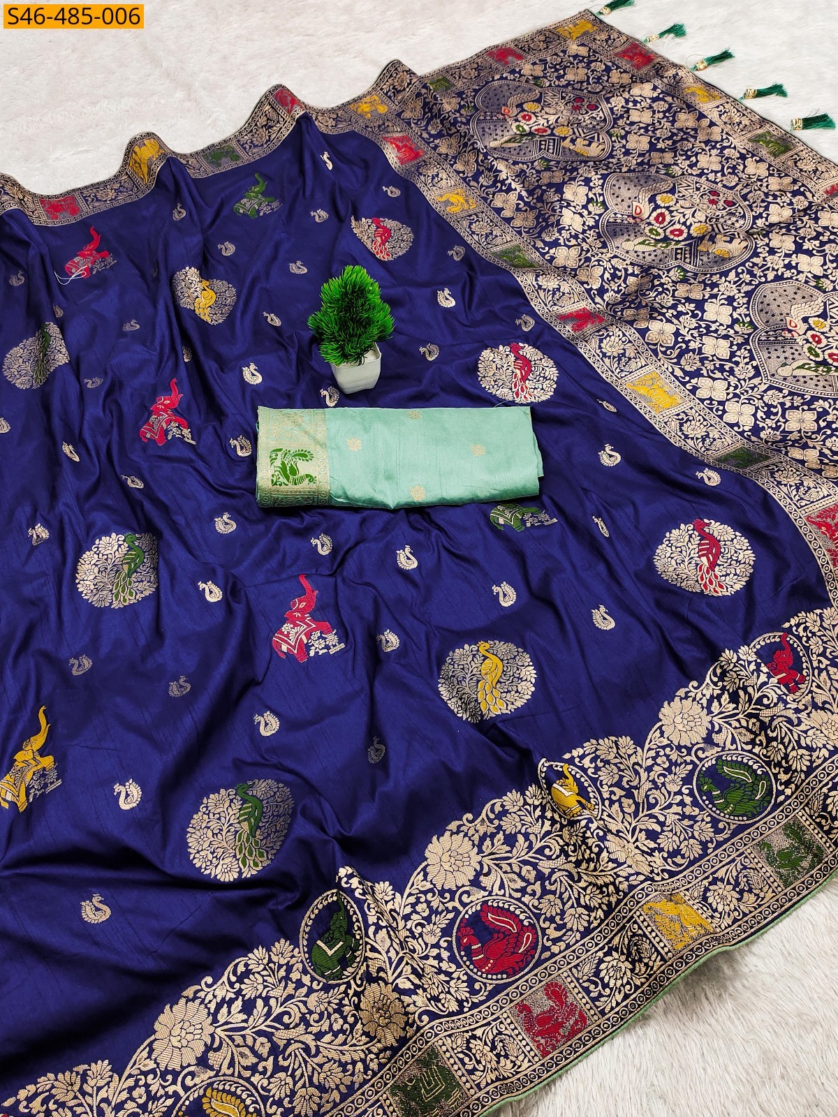 Navy blue Fancy viscose Dola Silk Saree