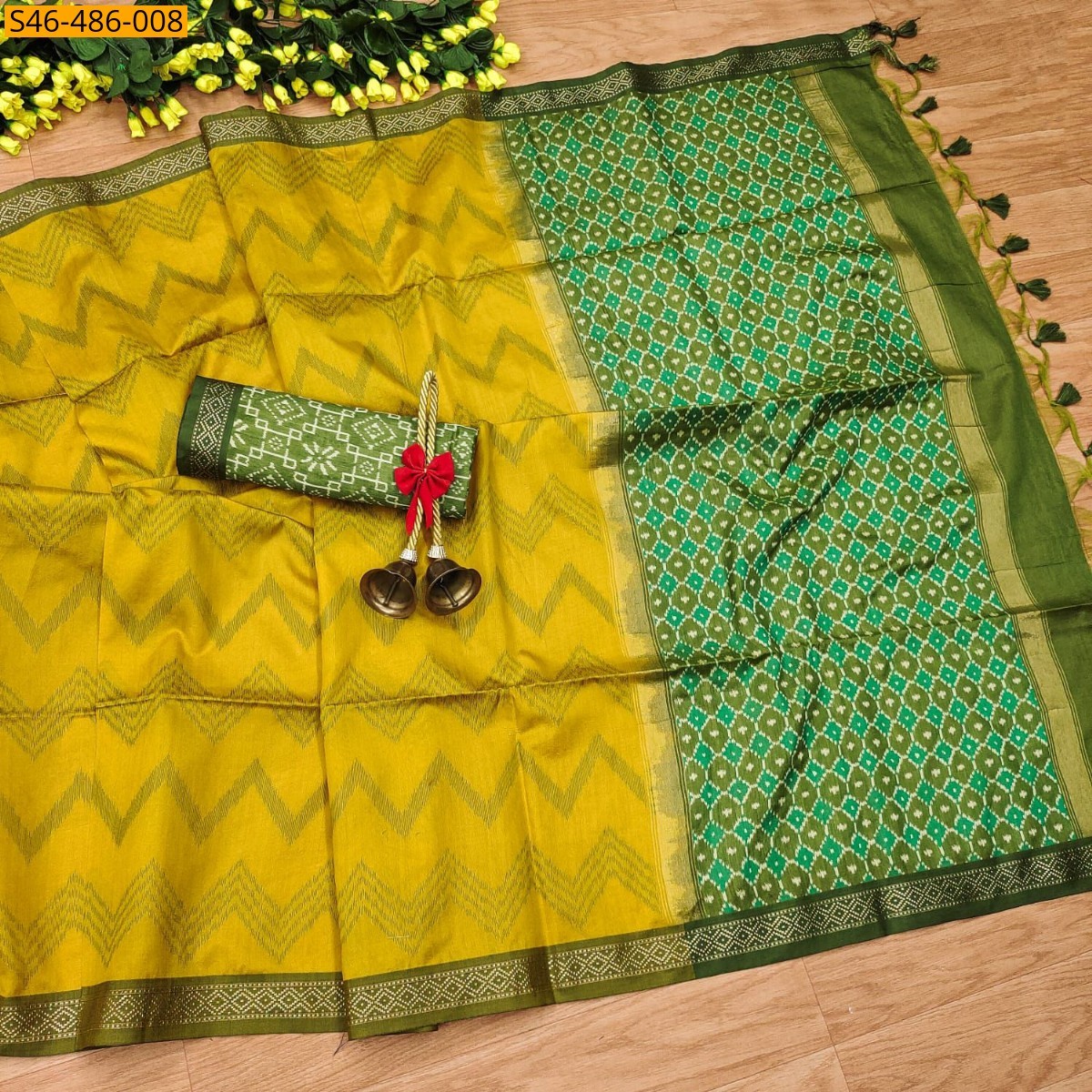 Yellow Fancy Tussar silk saree