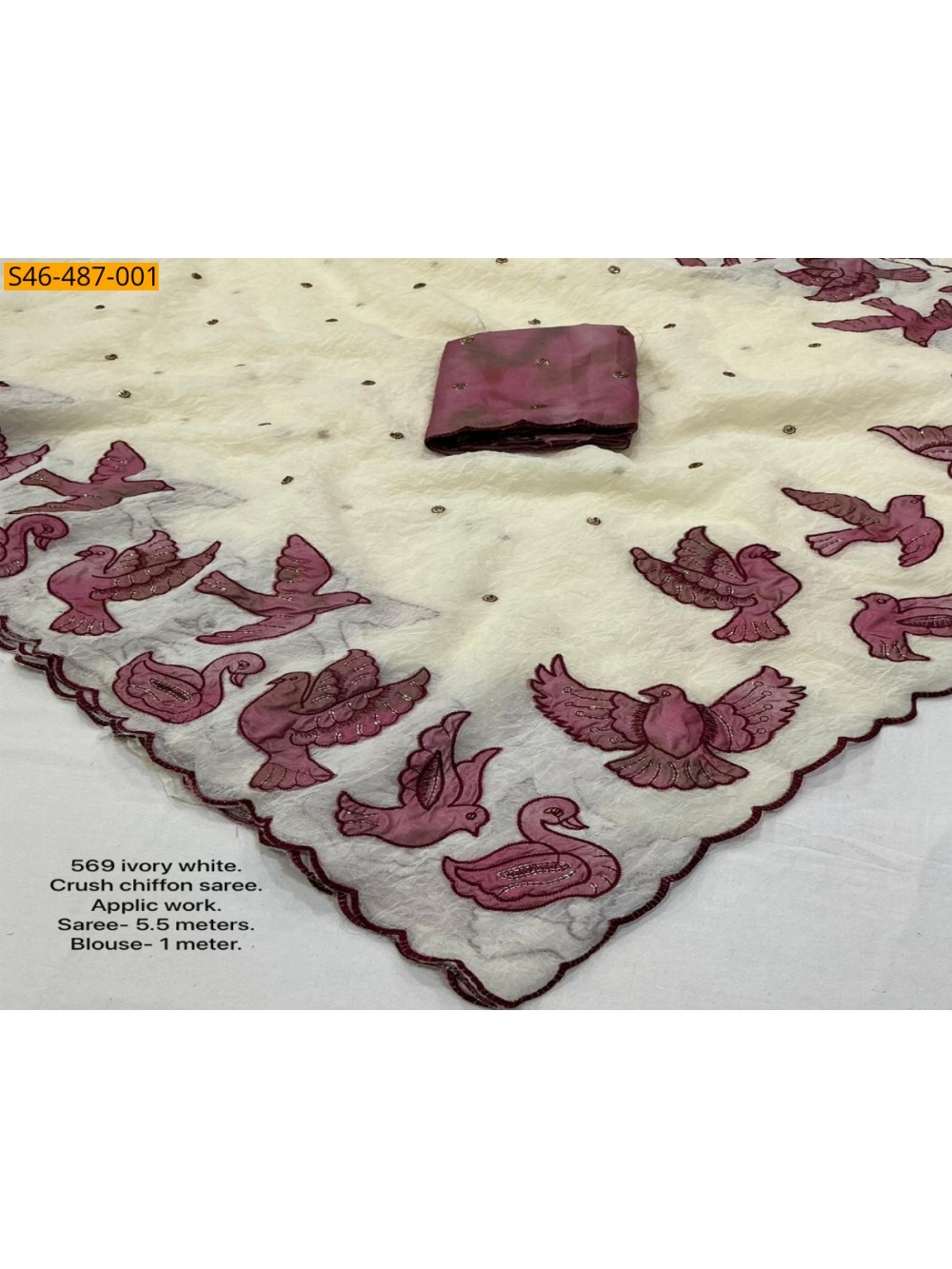 Half white Fancy crush chiffon saree Half white Fancy crush chiffon saree