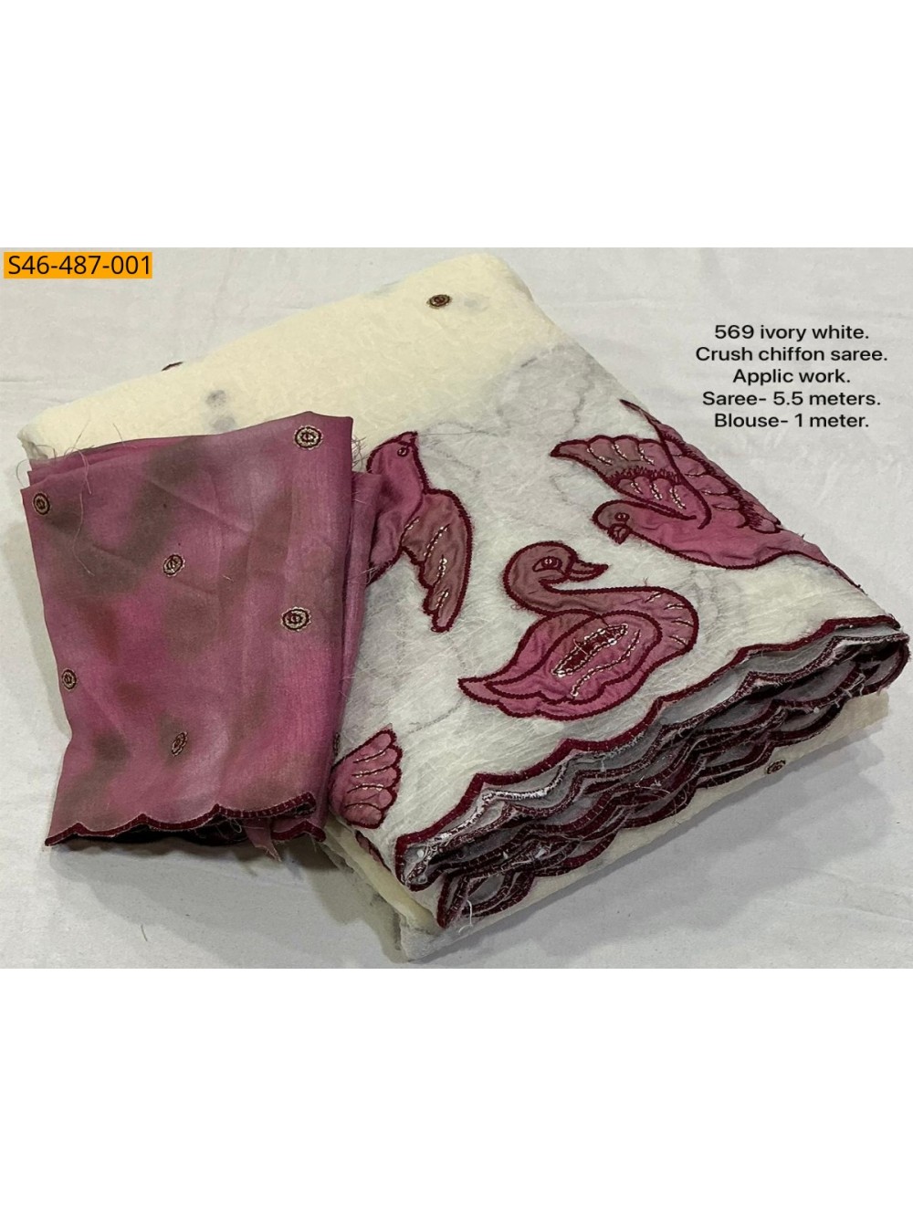 Half white Fancy crush chiffon saree Half white Fancy crush chiffon saree