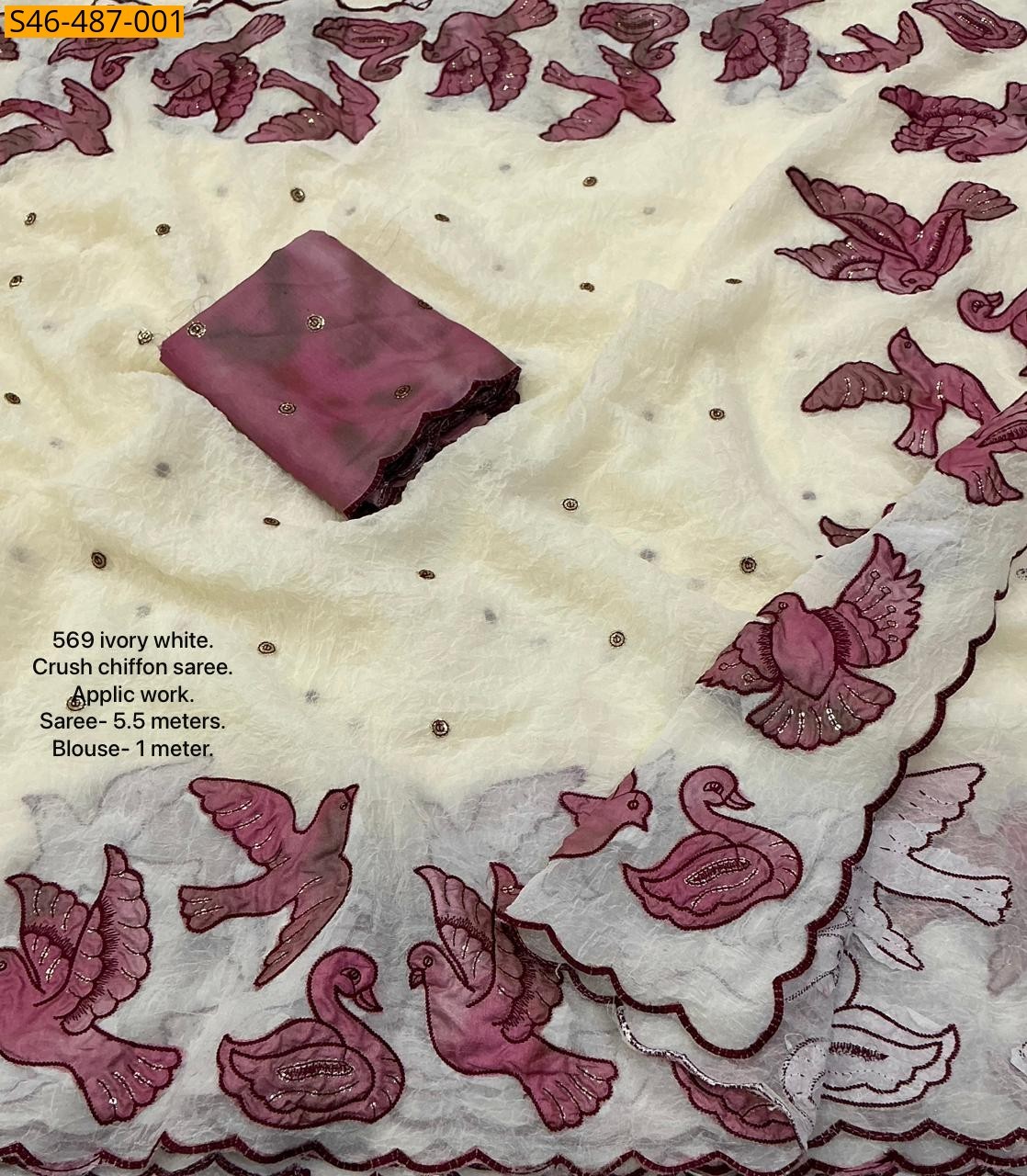 Half white Fancy crush chiffon saree