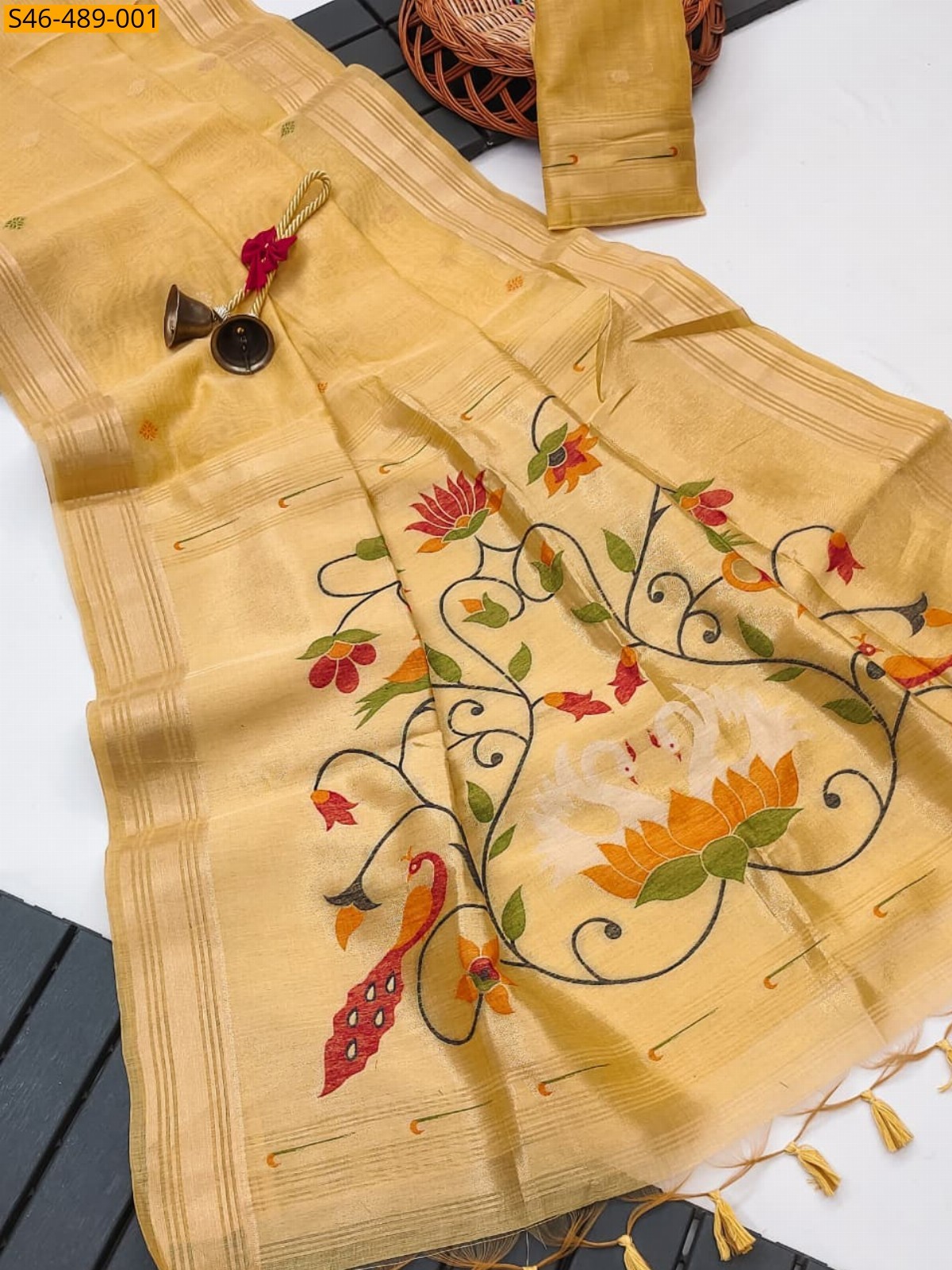 Yellow Fancy Muga Cotton Paithani Sarees