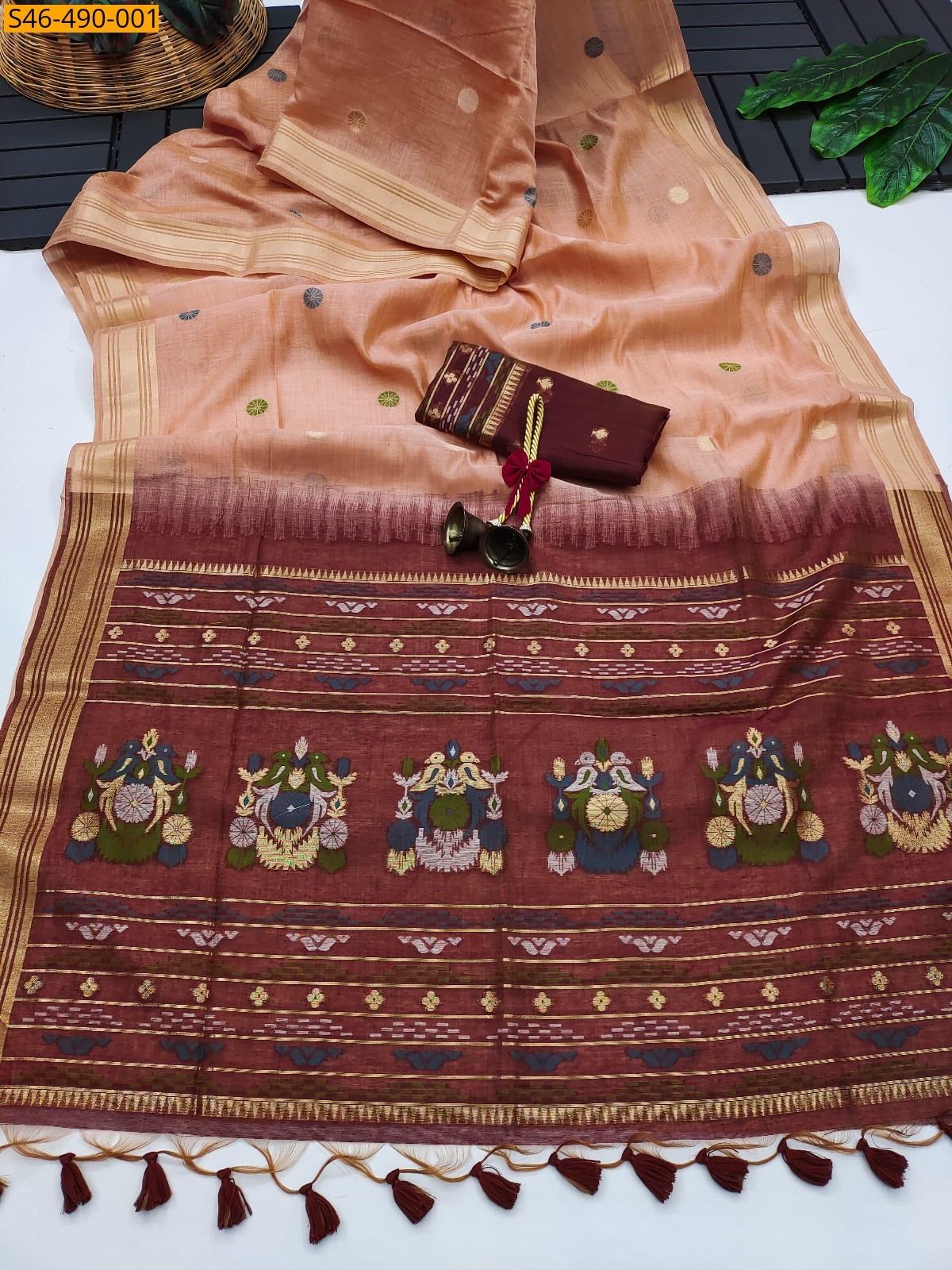 Lite orange Fancy Muga Cotton Sarees